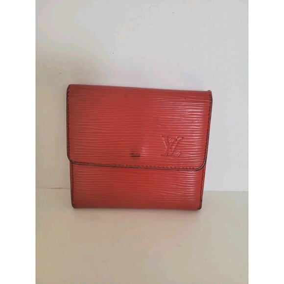 Louis Vuitton Vintage Epi Leather Wallet Red Medium Trifold Elise Retro - Picture 1 of 13